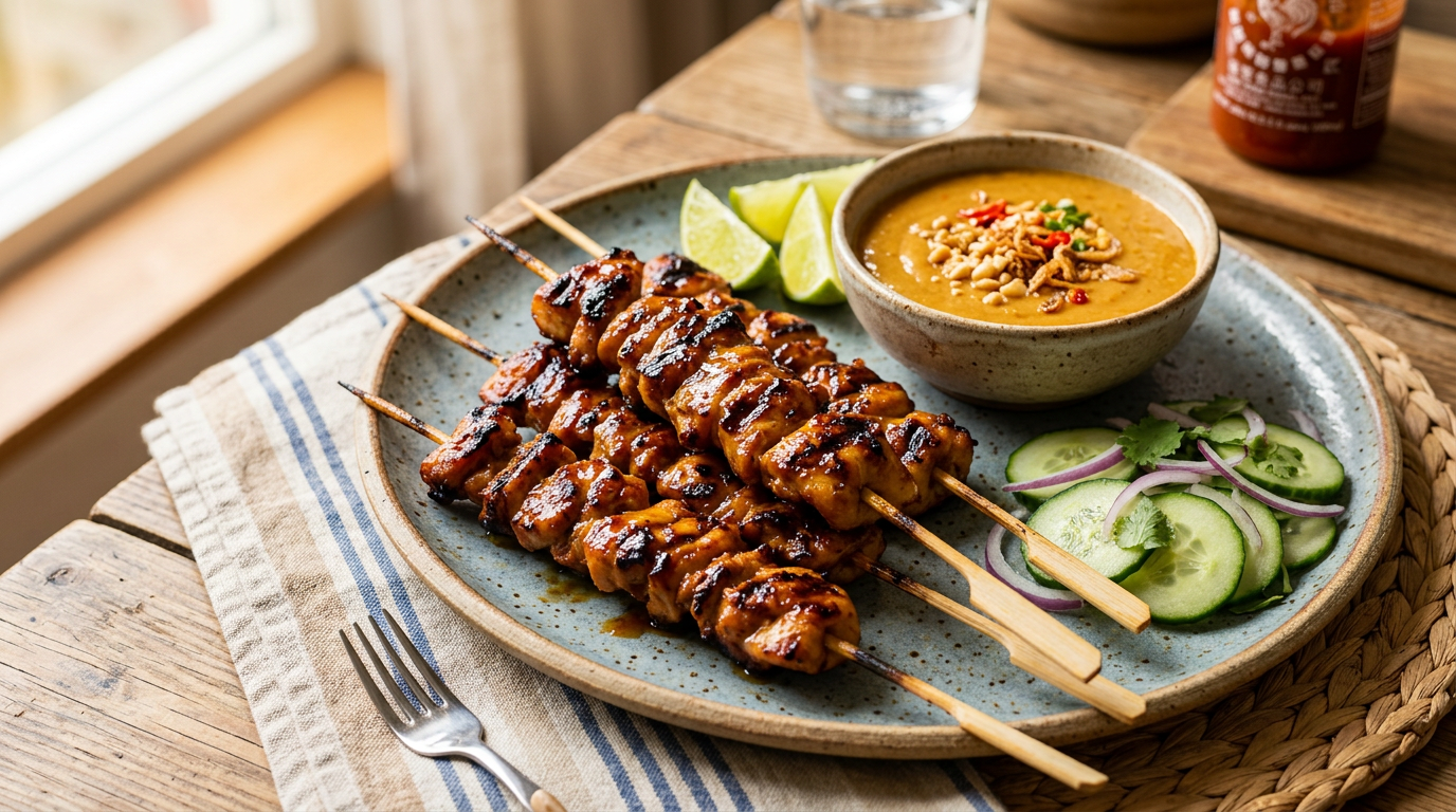 Traditional Dutch Saté met Pindasaus (Satay with Peanut Sauce)